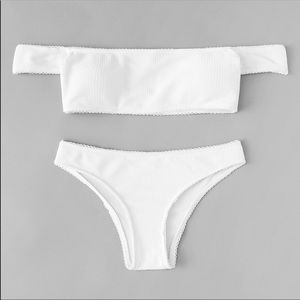 Bikini White Lined Off the Shoulder 2 piece NEW
